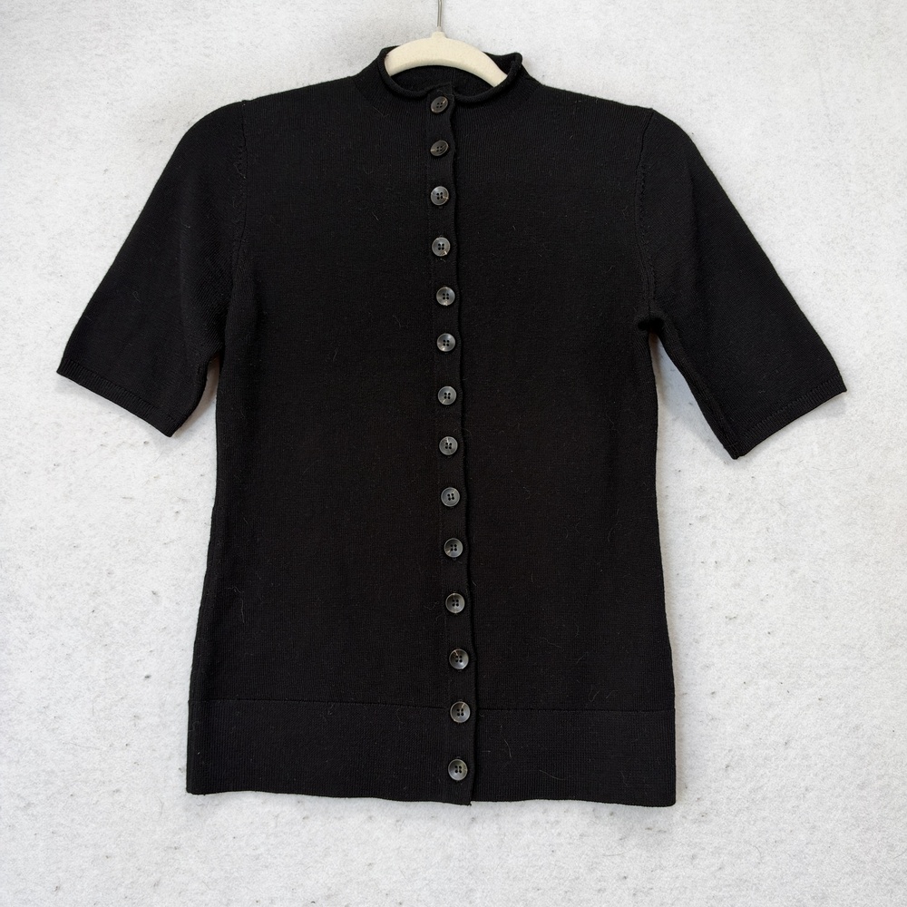 Modern Citizen Cardigan Sweater Womens Small Black Mock Neck Merino Wool Button